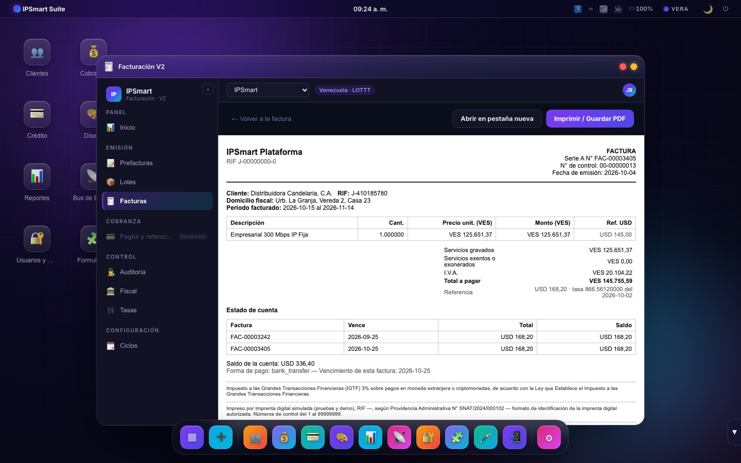 Pantalla: Factura impresa