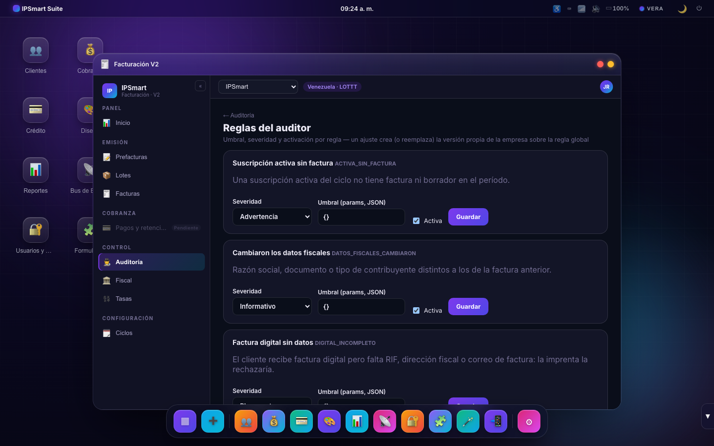 Pantalla: Reglas del auditor